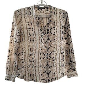 Violet & Claire Animal Print Blouse Top Long Sleeve Brown Cream Size Small